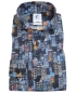 Preview: R2 Amsterdam Langarmhemd dunkelblau Print multicolor Shorterstyle Stretch