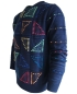 Preview: Montechiaro Italy edler R-Neck Pullover Intarsienmuster dunkelblau multicolor