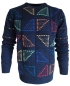 Preview: Montechiaro Italy edler R-Neck Pullover Intarsienmuster dunkelblau multicolor