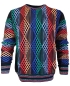 Preview: Montechiaro Italy edler R-Neck Pullover Intarsienmuster schwarz bunt