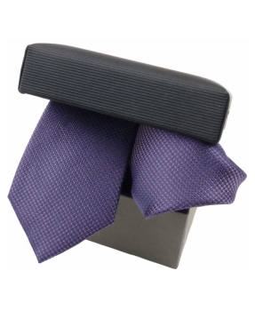 Maica SET Slim Krawatte & Einstecktuch Seide lila dunkelblau changierend in Geschenkbox
