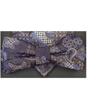 Maica SET Seidenschleife mit Einstecktuch blau grau braun Paisleys in Geschenkbox