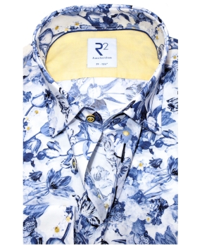 R2 Amsterdam Langarmhemd weiss blau gelb Floral Print