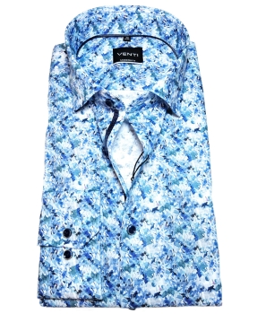 Venti Modern Fit Langarmhemd in blau weiss grün Fancymuster floral