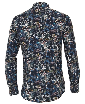 Venti Modern Fit Langarmhemd in dunkelblau Fancymuster multicolor floral