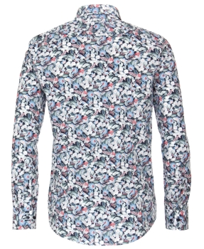 Venti Modern Fit Langarmhemd in dunkelblau Floralmuster weiss blau rot grün