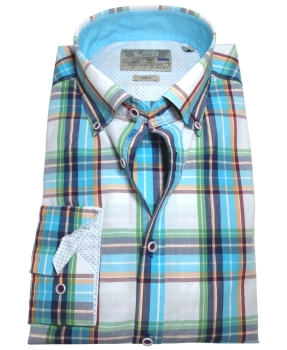 Venti Slim Fit Freizeithemd Button-Down Langarm Karo multicolor