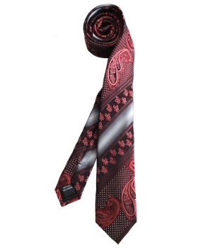 Carissimo elegante Slim Krawatte rot schwarz silber Paisleys