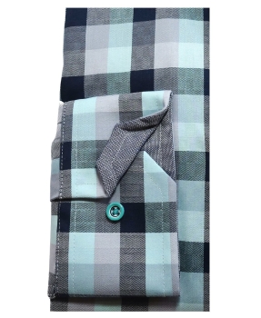 Venti Edition Slim Fit City Langarmhemd Blockkaro in dunkelblau mint