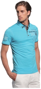 Impulso Poloshirt in türkis mit Stickerei und Floralpatches