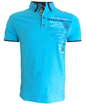 Impulso Poloshirt in türkis mit Stickerei und Floralpatches