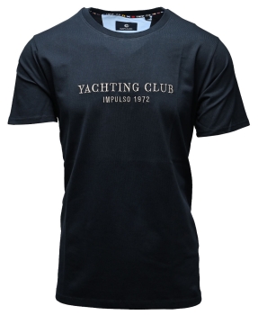 Impulso Kurzarm Shirt in dunkelblau mit Stickerei Yachting Club in goldbraun