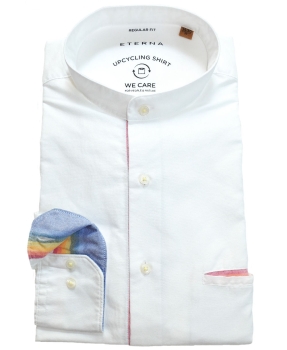 eterna UPCYCLING SHIRT Langarmhemd Regular Fit Stehkragen weiss bunte Patches mit Brusttasche