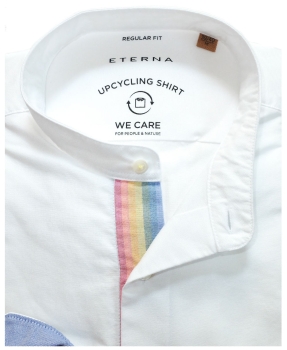 eterna UPCYCLING SHIRT Langarmhemd Regular Fit Stehkragen weiss bunte Patches mit Brusttasche