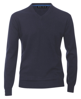 Maica V-Neck Pullover navy dunkelblau melange Feinstrick Baumwolle