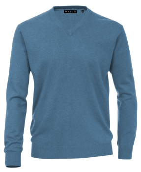 Maica V-Neck Pullover jeansblau melange Feinstrick Baumwolle