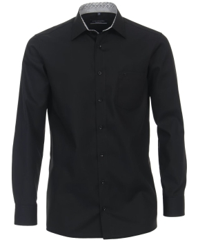Langarmhemd Casamoda Premium Comfort Fit schwarz bügelfrei mit Patches