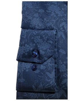 Modern eterna Floralmotiv Marken Fit dunkelblau Hochwertige zu Langarmhemd + führender - Herrenmode blau fairen Krawatte