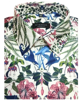 eterna Comfort Fit Langarmhemd creme multicolor Flora-Fauna-Print