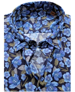 eterna Kurzarmhemd dunkelblau Floralprint multicolor UPCYCLING SHIRT