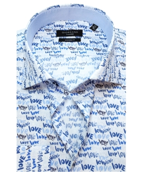 Giordano Langarmhemd Modern Fit weiss mit Textdruck LOVE in blau