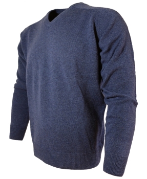 Baileys Scottish Lambswoll V-Neck Pullover blau melange