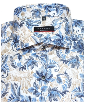 eterna Modern Fit Langarmhemd weiss blau beige Floraldruck Lotus Shirt