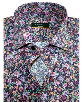 eterna Slim Fit Langarmhemd lila dunt Floralprint