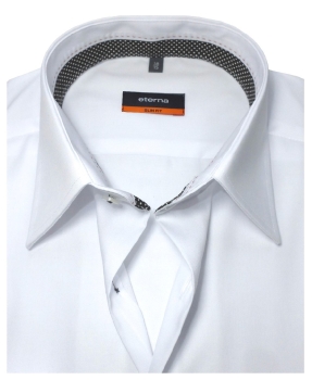 eterna Slim Fit Langarmhemd in weiss Patches schwarz Print