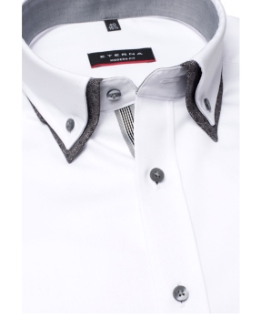 eterna Modern Fit Langarmhemd weiss mit doppeltem Button-Down und Patches