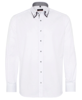 eterna Modern Fit Langarmhemd weiss mit doppeltem Button-Down und Patches