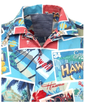 Casa Moda Casual Fit Kurzarm blau multicolor Hawaii Motive