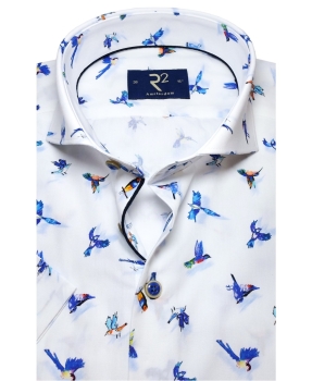 R2 Amsterdam Kurzarmhemd Modern Fit weiss blau Kolibri Print