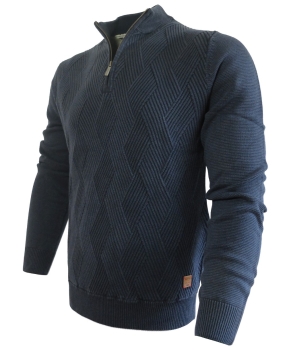 Baileys Stehkragenpullover in dunkelblau Rippstrickmuster