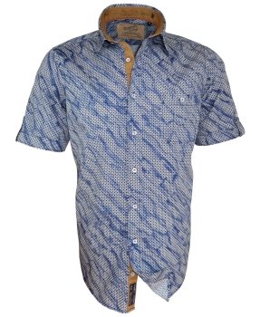 Casa Moda Casual Fit Kurzarmhemd Denim Look blau weiss mit Farbverlauf und Print