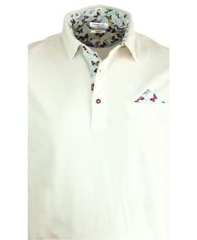 Giordano Polo Shirt mit Brusttasche in creme und Ziertuch multicolor