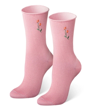 1 Paar von Jungfeld Damen Socken rosa mint blau Stickmotiv Blume