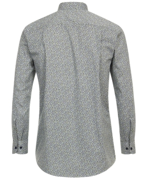 REDMOND Langarmhemd weiss grün blau Print Blätter Casual Modern Fit Organic Cotton