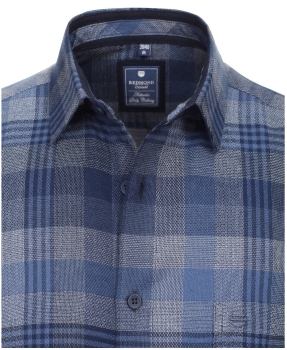 REDMOND Langarmhemd Flanell blau grau Karo Casual Comfort Fit