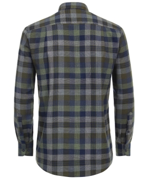 REDMOND Langarmhemd Flanell grün dunkelblau Karo Casual Comfort Fit