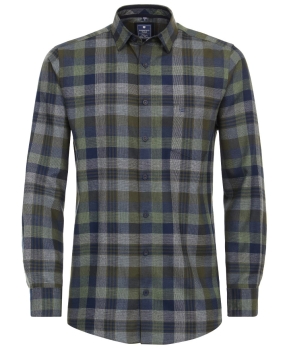 REDMOND Langarmhemd Flanell grün dunkelblau Karo Casual Comfort Fit