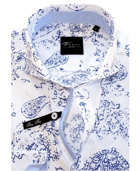 Venti Langarmhemd Edition Slim Fit in weiss Paisleys Print blau