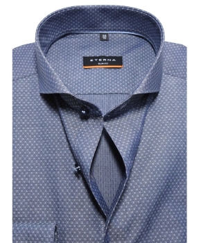 eterna Slim Fit Langarmhemd Stretch in blaugrau Minimuster