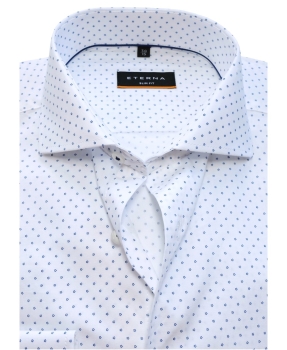 eterna Slim Fit Langarmhemd in weiss mit blauem Minimalprint