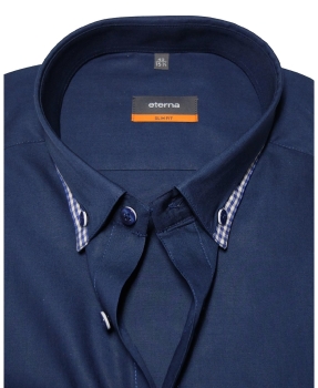 eterna Slim Fit Langarmhemd blau doppelter Button-Down-Kragen