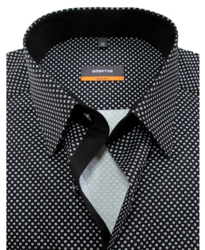 eterna Slim Fit Langarmhemd in schwarz Minimalprint weiss