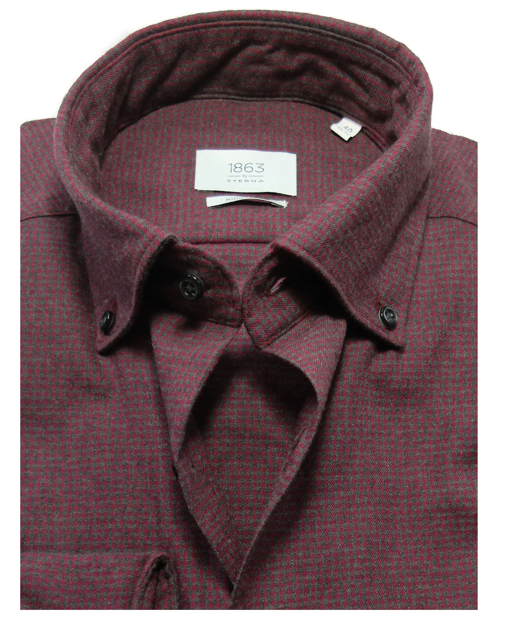eterna Premium 1863 Wool Cotton MINIKARO Modern rot-grau führender fairen Marken Hochwertige Langarmhemd - Herrenmode zu