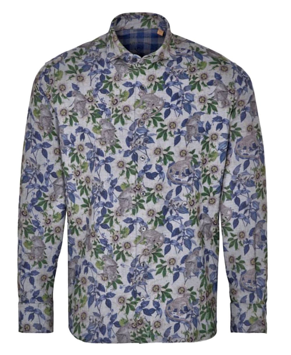 Marken grün grau blau zu UPCYCLING - eterna Dschungel Hochwertige fairen Oxford führender Herrenmode Langarmhemd Print SHIRT