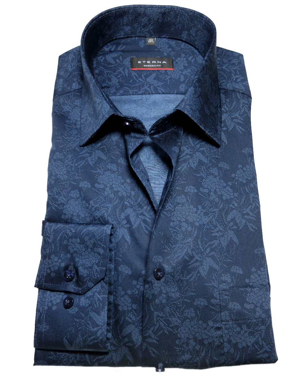eterna Modern Fit Langarmhemd dunkelblau fairen Floralmotiv - Krawatte Hochwertige blau führender + zu Marken Herrenmode