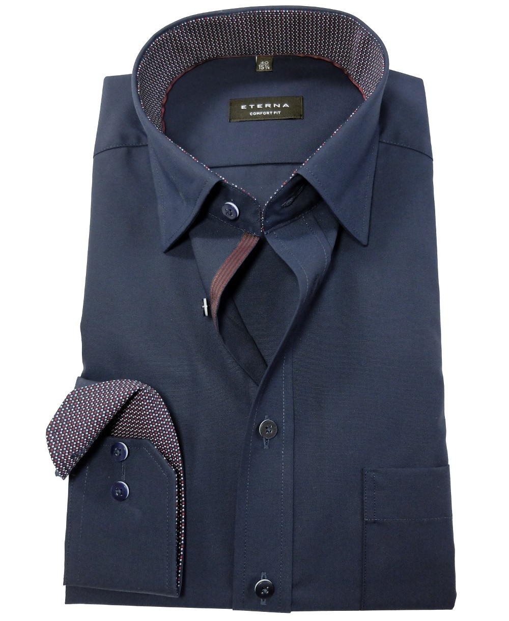 eterna Comfort Fit Langarmhemd dunkelblau zu fairen Marken mit - Brusttasche führender Herrenmode Hochwertige